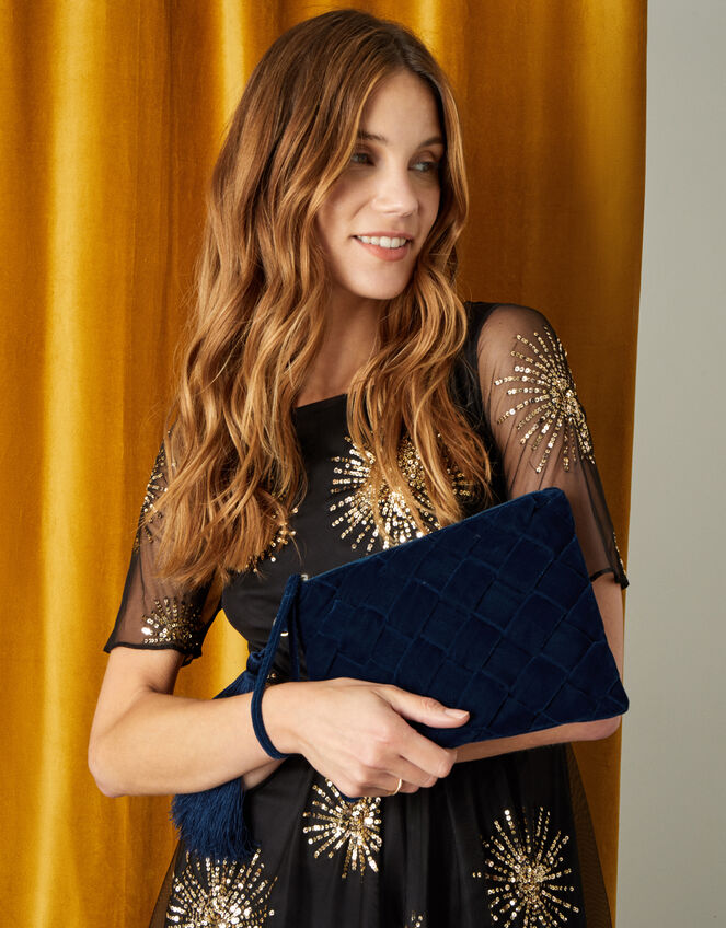 Quilted Velvet Clutch Bag, , large