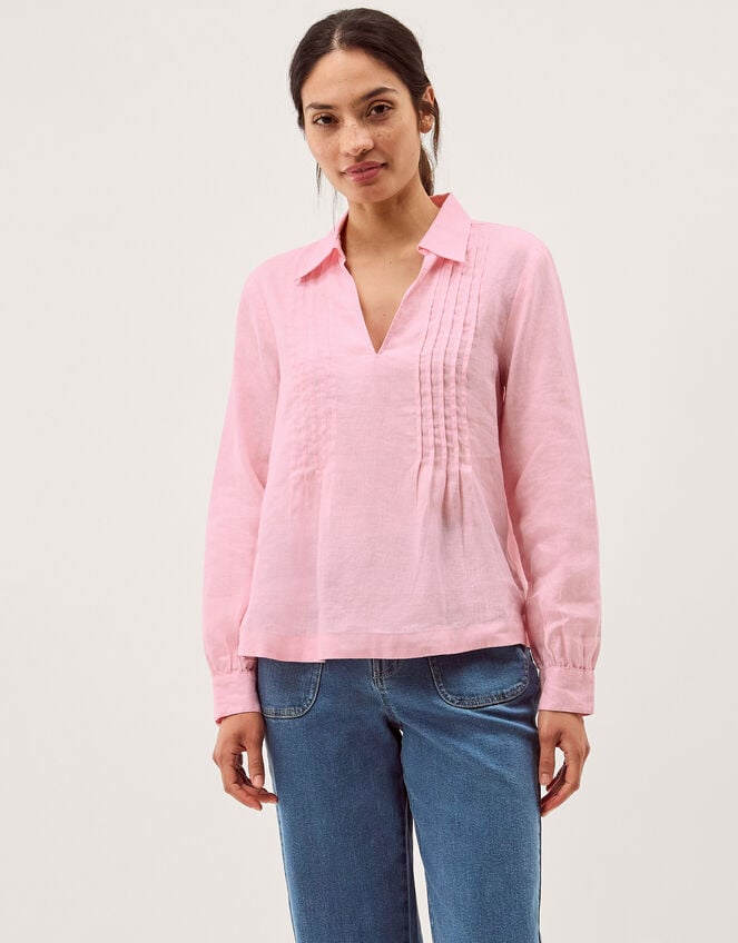 Riley Pintuck Linen Top, Pink (PINK), large