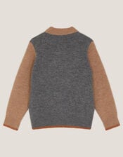 Fox Colour Block Knit Jumper, Grey (GREY), large