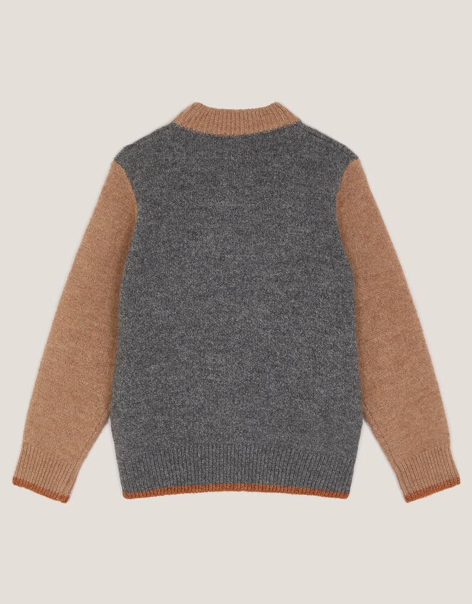 Fox Colour Block Knit Jumper, Grey (GREY), large