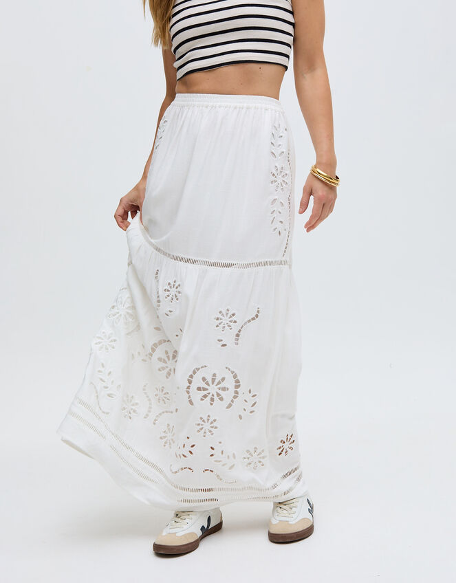 Raffya Georgina Cotton Maxi Skirt, Cream (CREAM), large