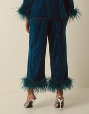 Quinn Feather Straight Leg Velvet Trousers, Teal (TEAL), large