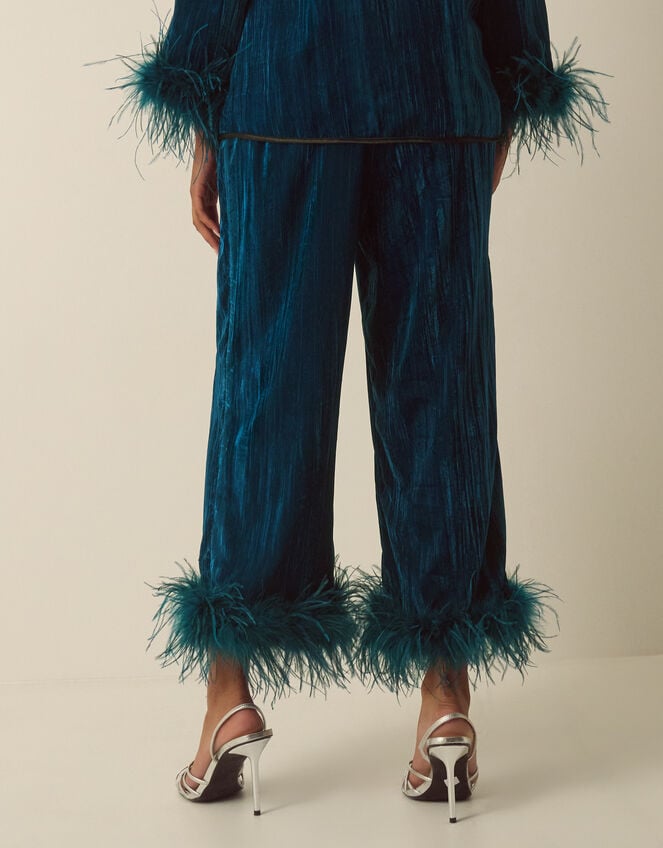 Quinn Feather Straight Leg Velvet Trousers, Teal (TEAL), large