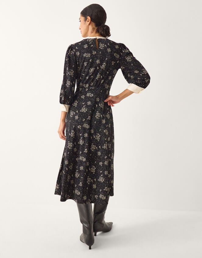 Dotty Bow Floral Jersey Midi Dress, Black (BLACK), large