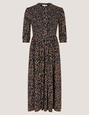 Aurelie Floral Jersey Midi Dress, Black (BLACK), large