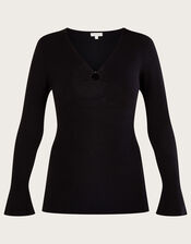 Plain Ring V-Neck Jumper with LENZING™ ECOVERO™, Black (BLACK), large