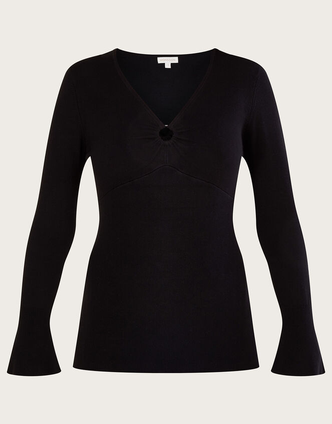 Plain Ring V-Neck Sweater with LENZING™ ECOVERO™ Black | Knitwear | Monsoon