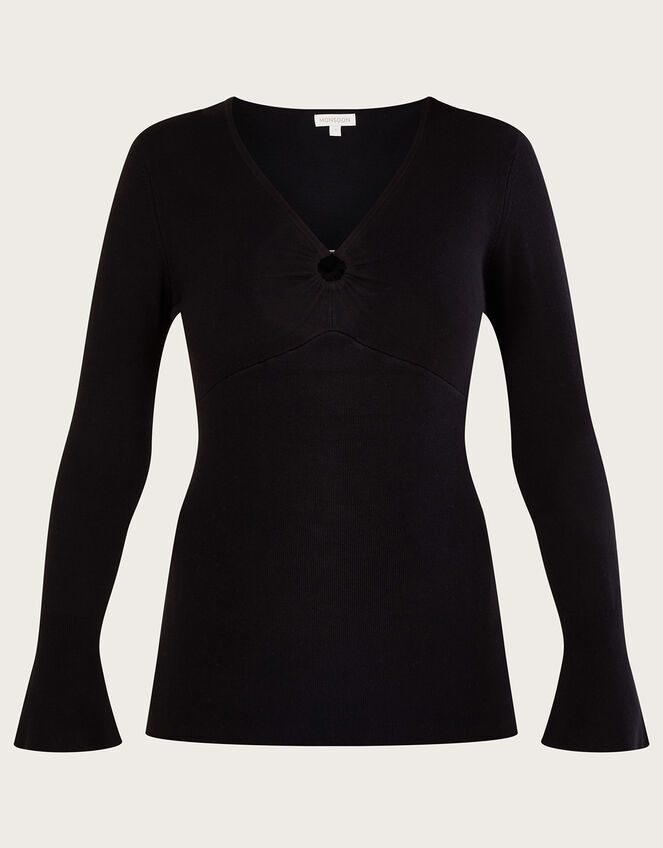 Plain Ring V-Neck Jumper with LENZING™ ECOVERO™, Black (BLACK), large