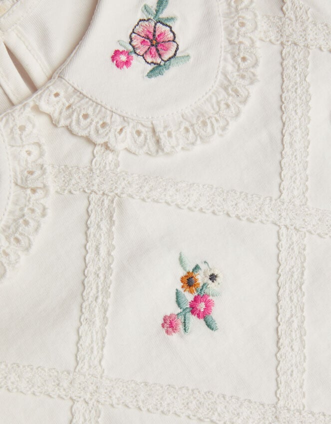 Floral Embroidered Collar T-Shirt, Ivory (IVORY), large