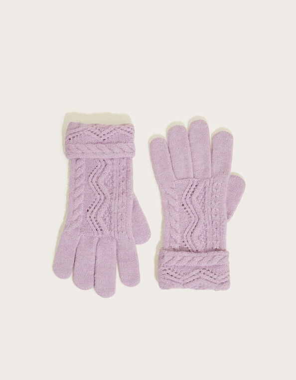 Cable Knit Gloves, Purple (LILAC), large