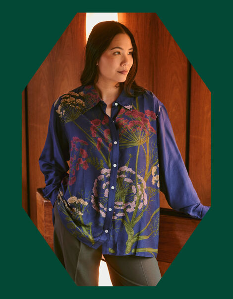 One Hundred Stars Parsley Seed Oversized Shirt, Blue (NAVY), large