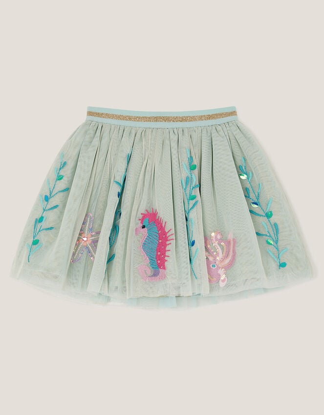 Sea Creature Embellished Disco Skirt, Green (GREEN), large