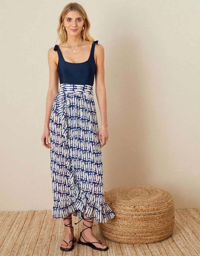 Printed Wrap Hem Skirt, Blue (NAVY), large
