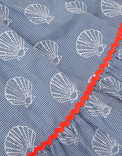 Shell Print Gingham Dress, Blue (BLUE), large
