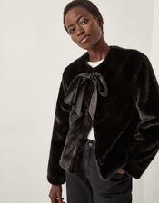 Farah Bow Faux Fur Jacket, Black (BLACK), large