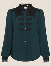 Mona Military Lace Collar Shirt, Green (GREEN), large