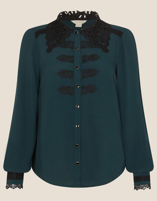 Mona Military Lace Collar Shirt, Green (GREEN), large