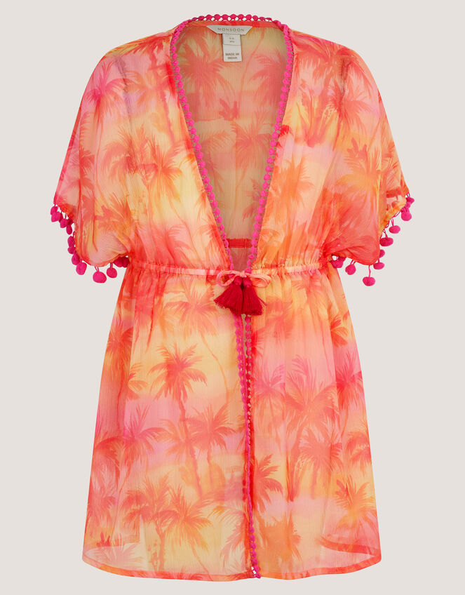 Palm Print Pom Pom Kaftan, Orange (ORANGE), large