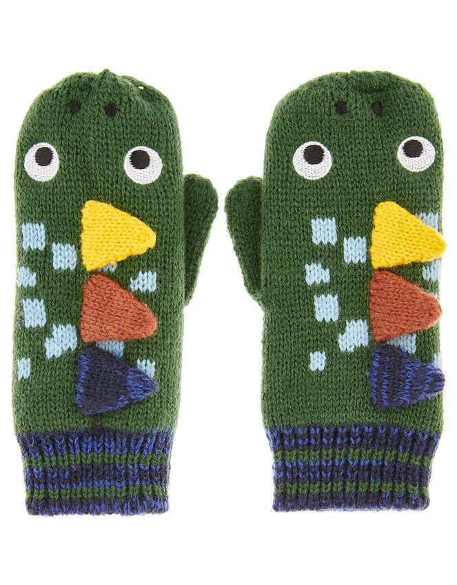 Dinosaur Roar Knit Mittens, Green (GREEN), large