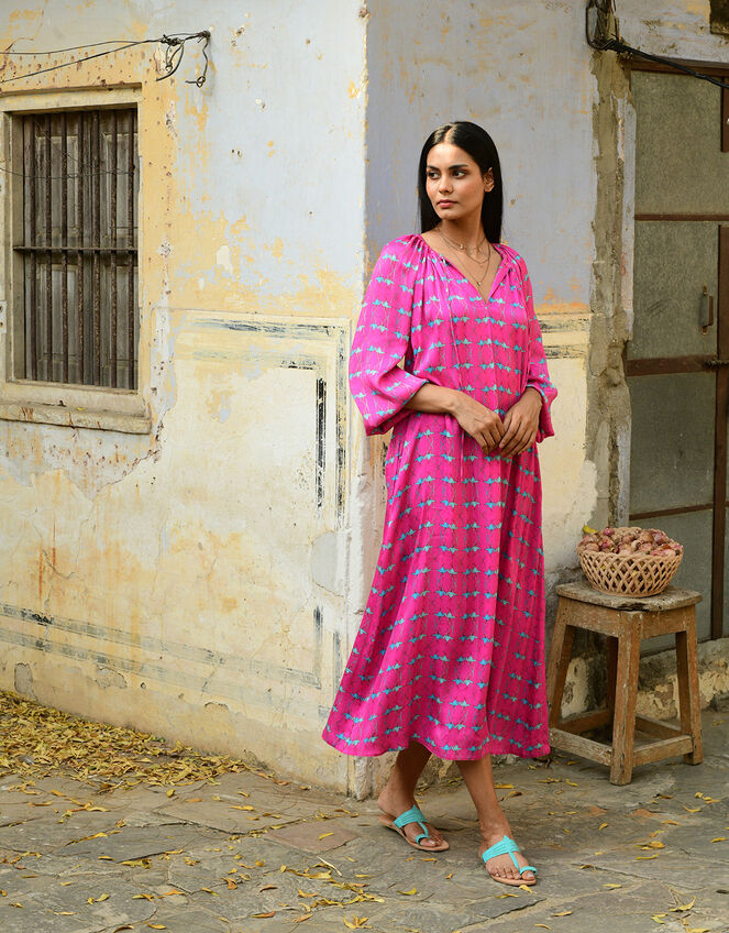 DEEBA Oozie Print Dress, Pink (PINK), large