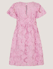 Short Sleeve Textured Floral Dress, Pink (PINK), large