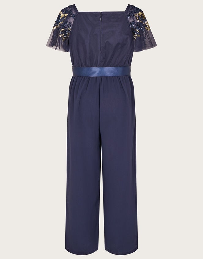 Nola Embellished Flutter Sleeve Sequin Jumpsuit, Blue (NAVY), large