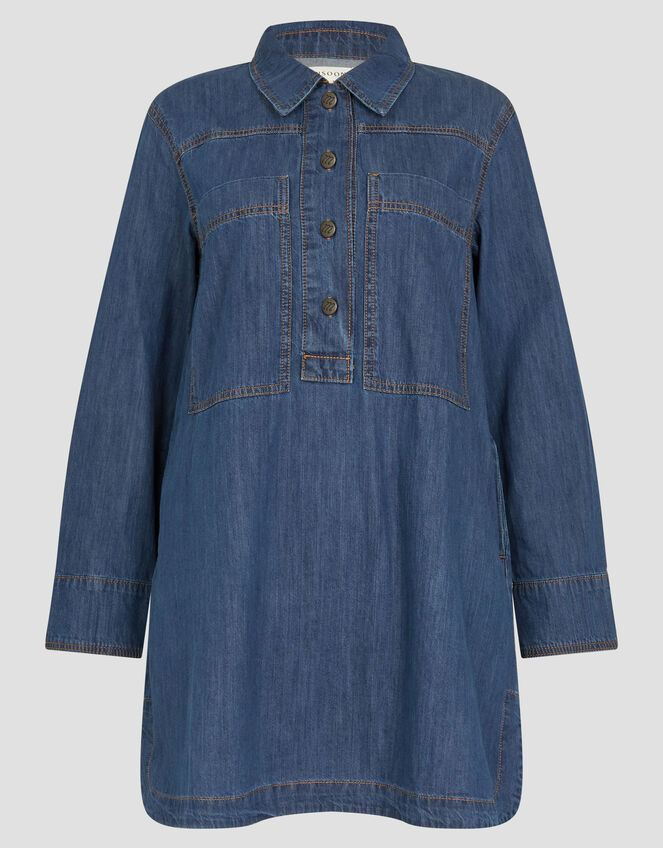 Nara Denim Tunic Shirt Dress, Blue (MID AUTHENTIC BLUE), large