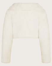 Long Sleeve Faux Fur Shrug, Ivory (IVORY), large