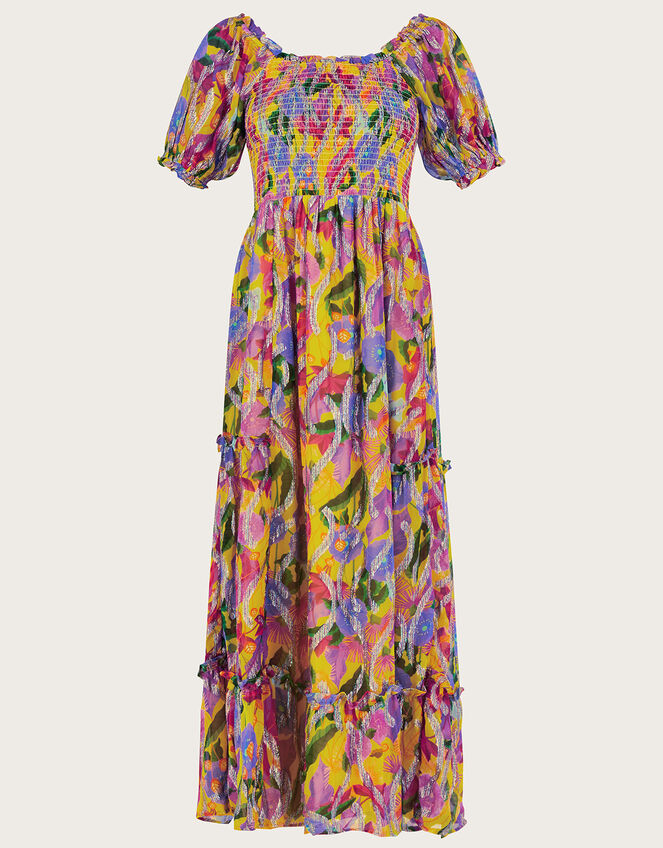 Suzannah Metallic Print Maxi Dress, Yellow (YELLOW), large
