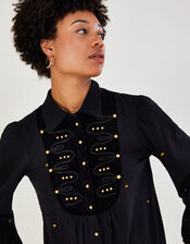 Embellished Military Jersey Shirt in Sustainable Cotton, Black (BLACK), large