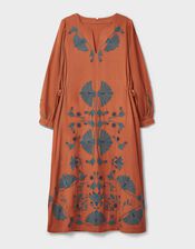 East Katie Embroidered Midi Dress, Orange (RUST), large