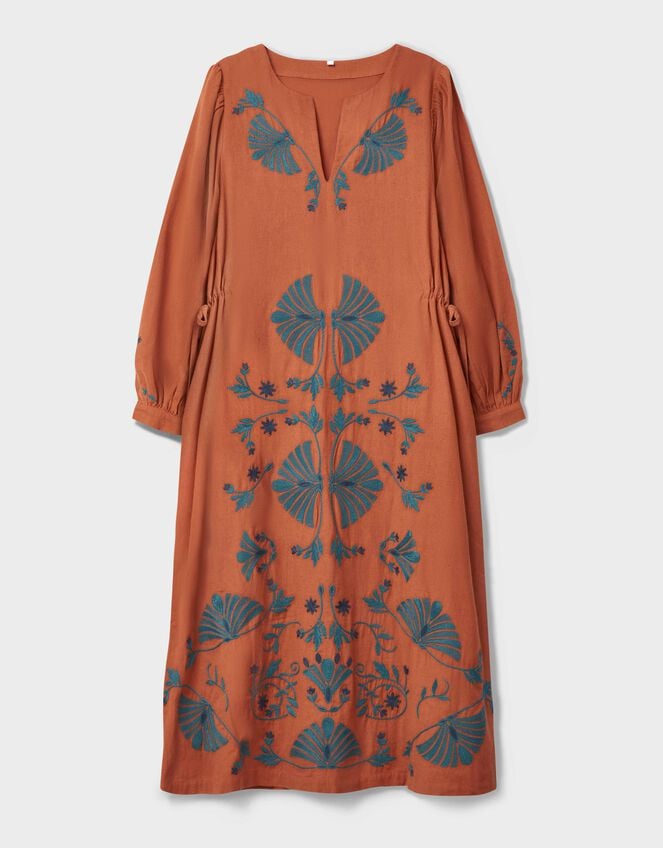 East Katie Embroidered Midi Dress, Orange (RUST), large