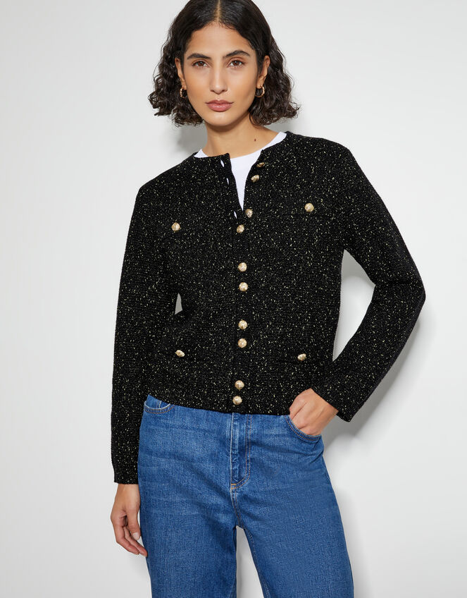 Saskia Smart Glitter Cardigan, Black (BLACK), large