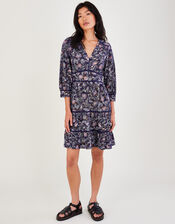 Tiered Short Jersey Dress, Blue (NAVY), large