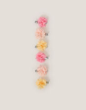6-Pack Pom-Pom Flower Hair Clips, Yellow (YELLOW), large
