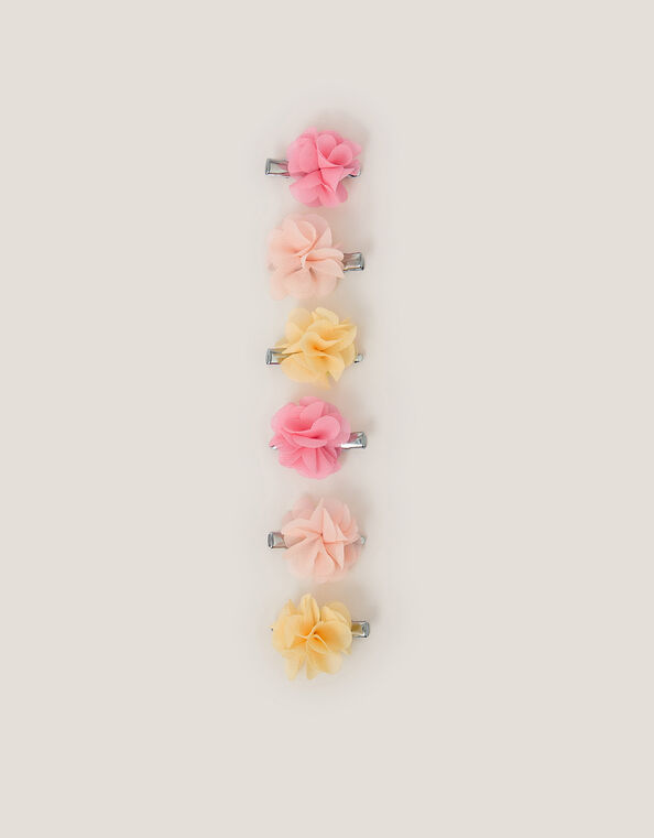 6-Pack Pom-Pom Flower Hair Clips, Yellow (YELLOW), large