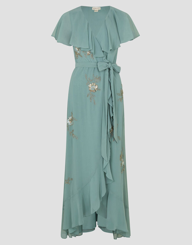 Ausha Floral Embellished Maxi Wrap Dress, Green (GREEN), large