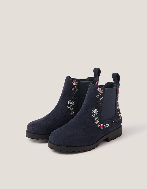 Floral Embroidered Chelsea Boots, Blue (NAVY), large