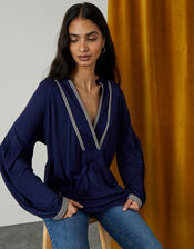 Longline Tape Pullover Top, Blue (NAVY), large