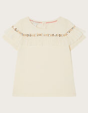 Sequin Frill T-Shirt, Ivory (IVORY), large