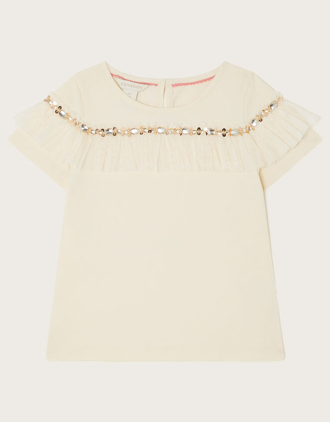Sequin Frill T-Shirt, Ivory (IVORY), large