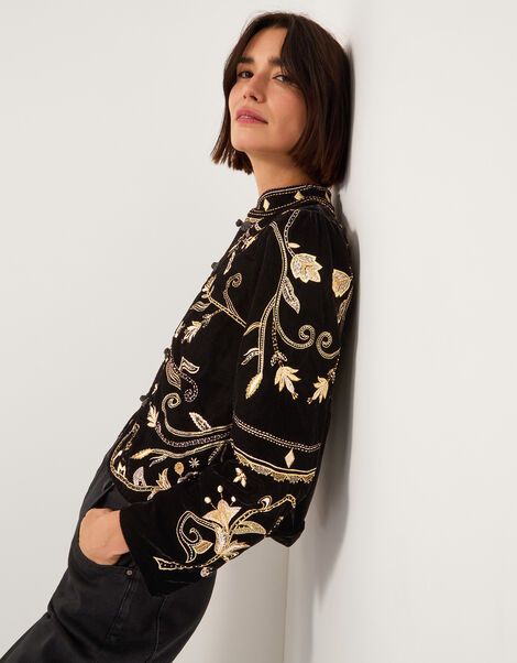 Farah Embroidered Velvet Jacket, Black (BLACK), large