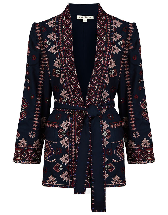 Navy Embroidered Jacket with LENZING™ ECOVERO™, Blue (NAVY), large