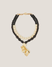 Layered Bead Floral Pendant Necklace, , large