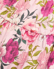 Rose Print Short Sleeve Tiered Dress, Pink (PINK), large