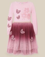 Butterfly Appliqu&eacute; Ombr&eacute; Mesh Disco Dress , Red (BURGUNDY), large