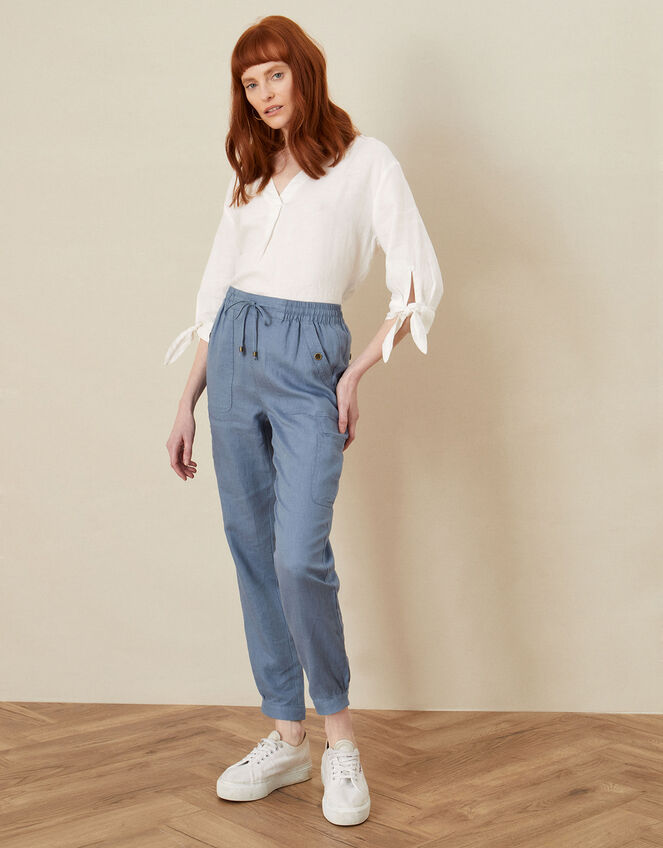 Poppy Linen Joggers, Blue (BLUE), large