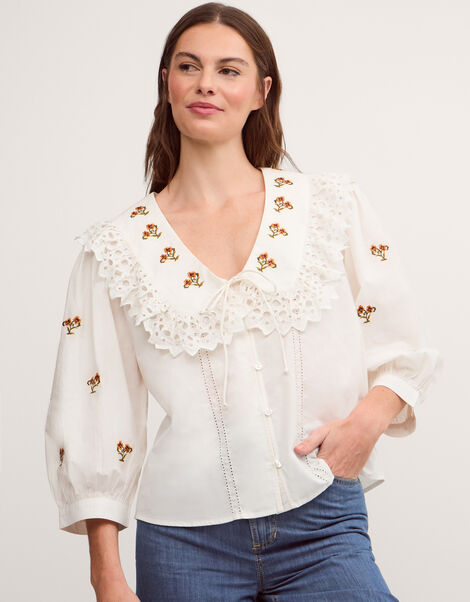 Jess Embroidered Broderie Shirt , White (WHITE), large