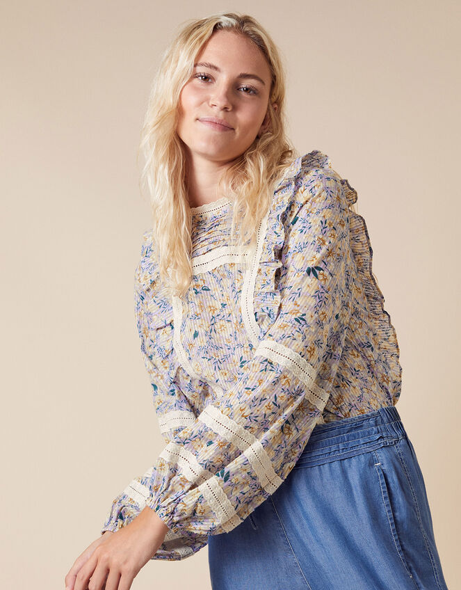 Floral and Broderie Lace Prairie Top, Purple (LILAC), large