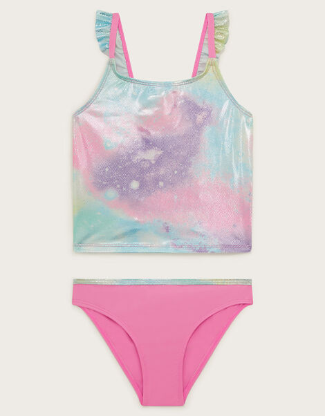 Marble Foil Print Tankini Set, Pink (PINK), large
